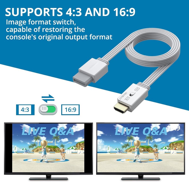 AUTOUTLET محول AUTOUTELET Wii إلى HDMI، مع مفتاح نسبة العرض إلى الارتفاع 4:3/16:9، محول HDMI Wii بدقة 1080P يدعم جميع أوضاع عرض Wii، متوافق مع Nintendo Wii وWii U لشاشات التلفاز عالية الدقة، والشاشات - Image 5